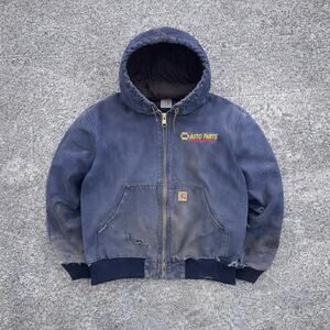 Carhartt Navy J130 Jacket Men Large Blanket Lined Duck Canvas Quilt Lined active